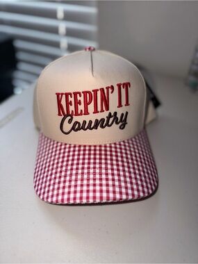 C.C Keepin' It Country Red & Cream Plaid Cap